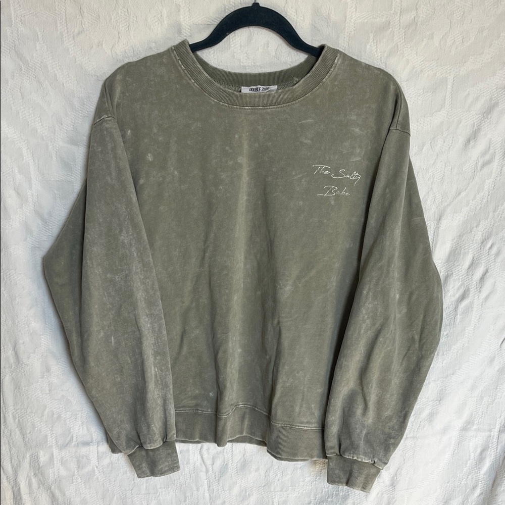 "The Salty Babe" OMMS Pigment Dyed Script Crew Sweatshirt, Size S